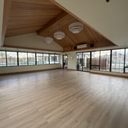 Spacious bright room with hardwood floors, hardwood ceiling, paper ceiling lamps and surrounding windows Vancouver Japanese Language School & Japanese Hall
